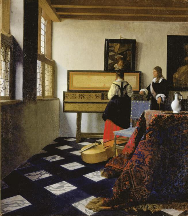 VERMEER VAN DELFT, Jan A Lady at the Virginals with a Gentleman (detail)  wt oil painting image